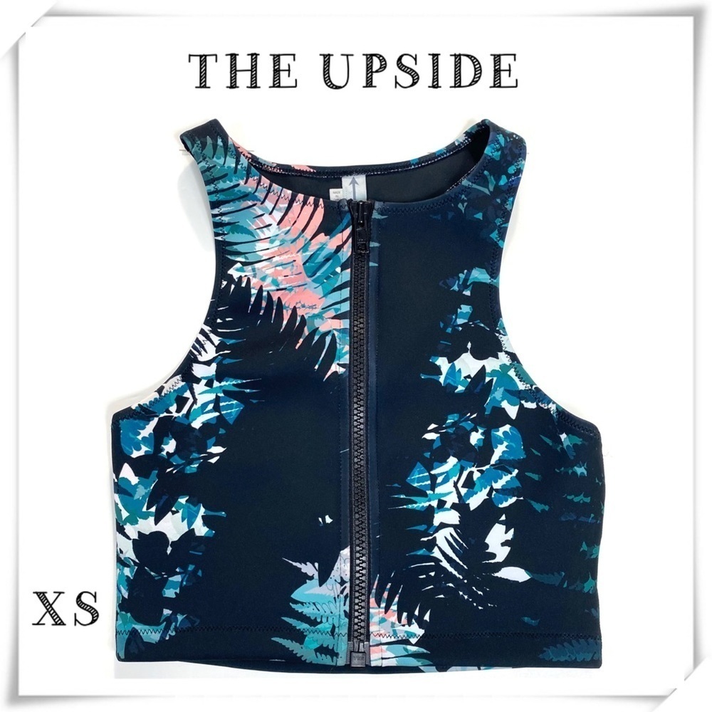 THE Upside Hawaiian Tropical Flower Front Zip Swim Crop Top Size XS